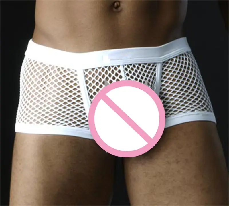 Black White Sexy Mens Boxers Shorts Transparent Mesh See
