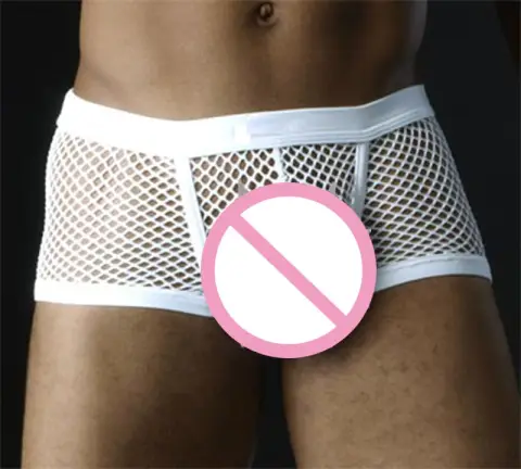 Black White Sexy Mens Boxers Shorts Transparent Mesh See
