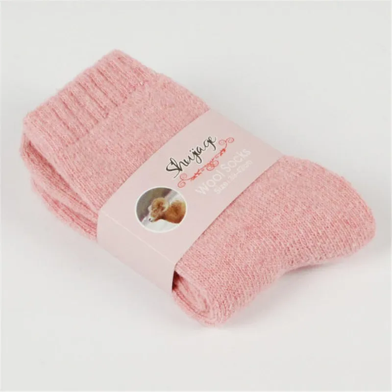 Autumn and winter new ladies rabbit wool socks women's tube socks Terry thick socks warm solid color pull socks - Pink