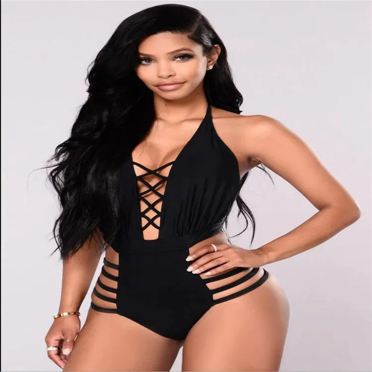 Sports swimwear slim slimming one-piece hot spring sexy swimsuit - Black