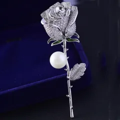 Korean Version Of High-grade Temperament Pearl Pearl Brooch Rose Pin Garment Accessories - Platinum Plating - View 1