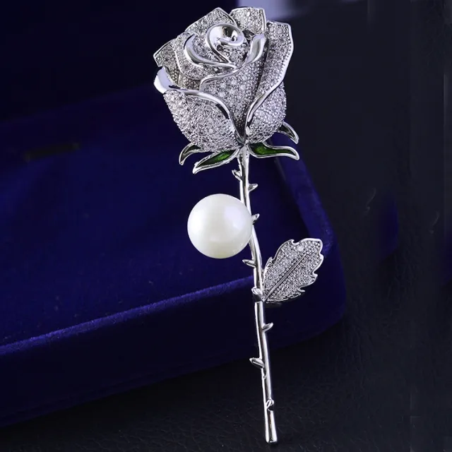 Korean Version Of High grade Temperament Pearl Pearl Brooch Rose Pin Garment Accessories Platinum Plating - Shop at LoveMi