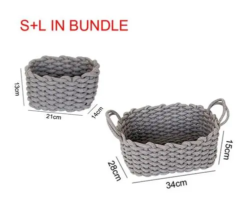 Nordic Wind Hand woven Thick Cotton Rope Storage Box Simple Storage Basket Gray S+L - Shop at LoveMi