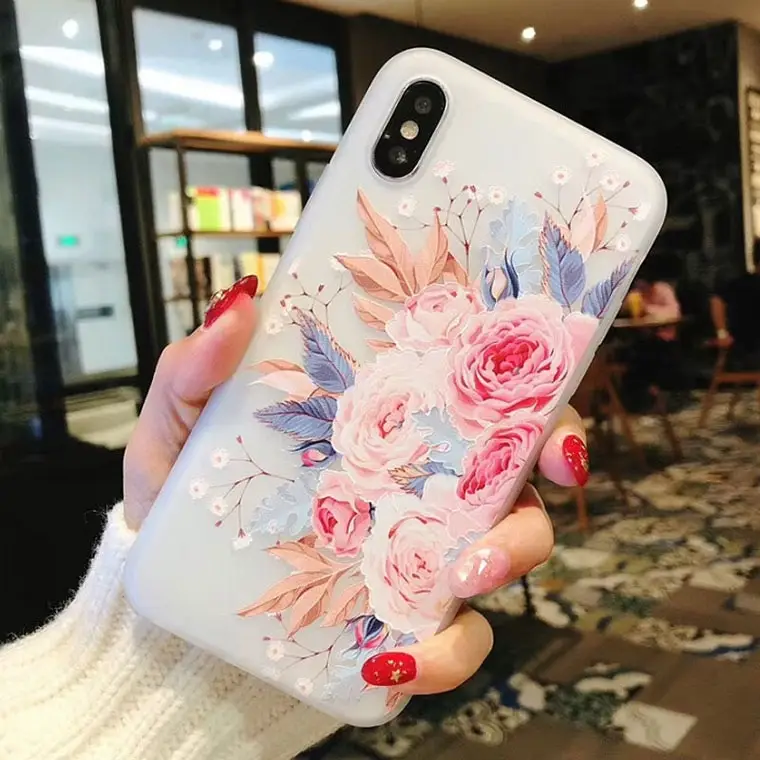 TPU White Matte Embossed Bird Language Floral Protective Shell