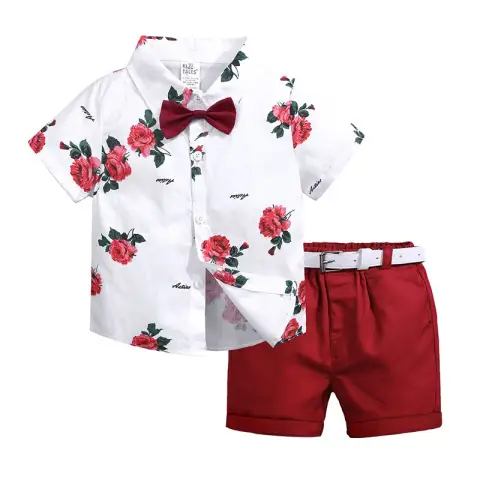 2pcs Summer Baby Set Flower Short Sleeve Polo Shirt