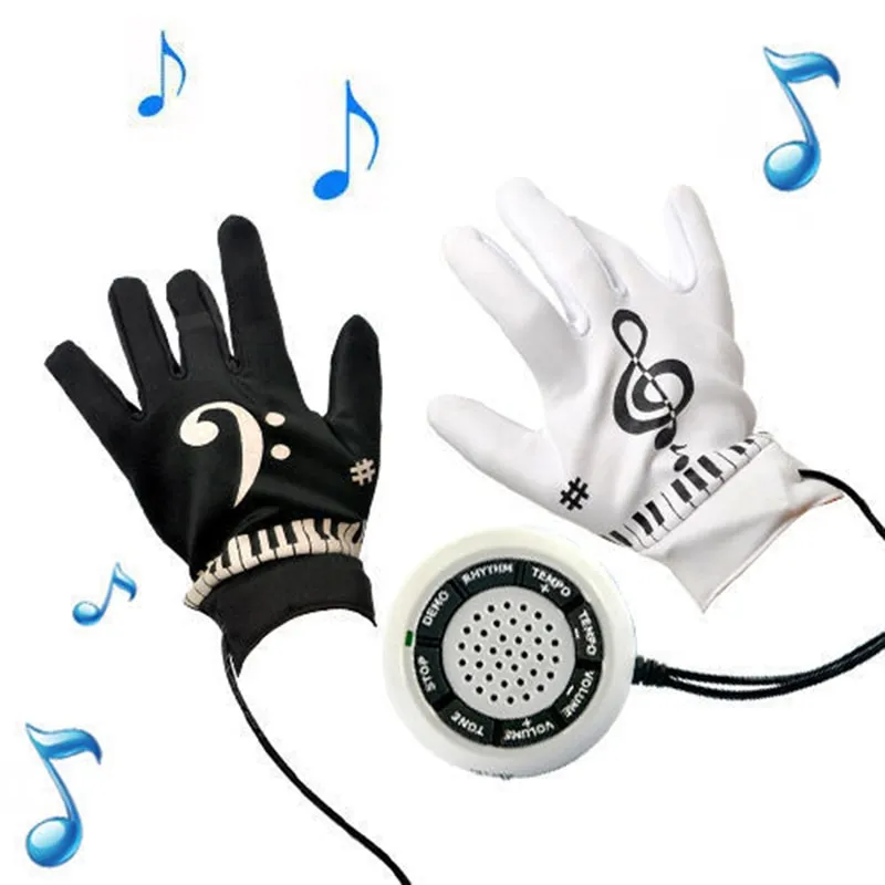 BMDT-Electronic Piano Gloves with Built-in Speaker Demo Melody Song Music Box Fun Toy birthday present - Black