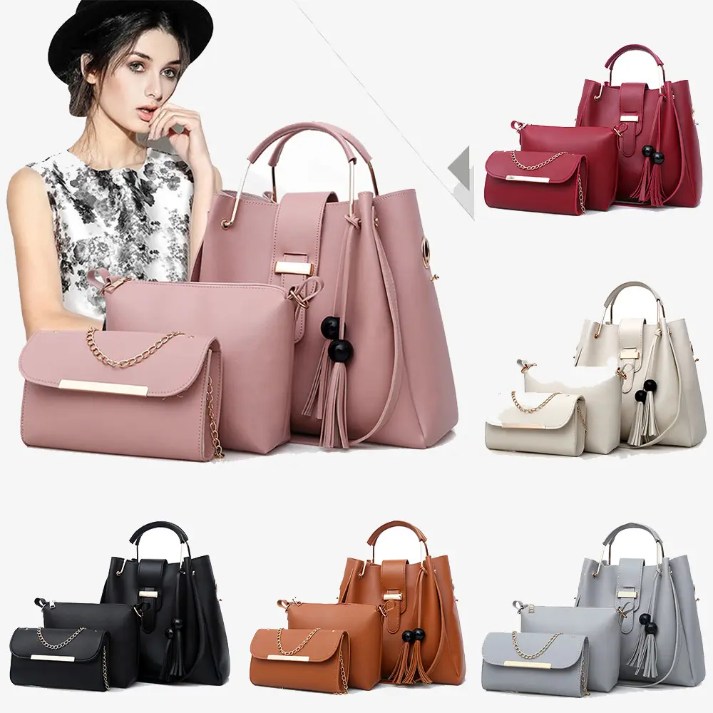 Women 3Pcs or Set Handbags PU Leather Shoulder Bags