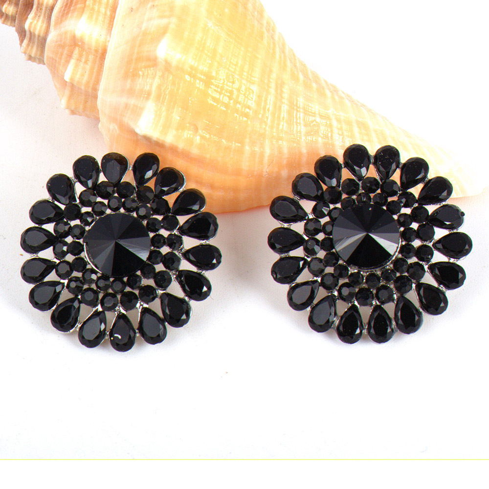 European and American foreign trade black flower earrings drop diamond earrings