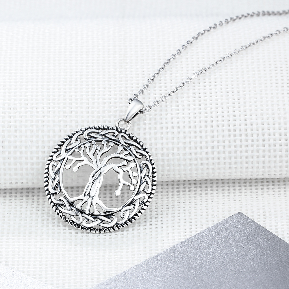 Vintage 925 Sterling Silver Tree Of Life Round Pendant Necklace Women Silver Jewelry Birthday Gift For Grandma Lam Hub Fong