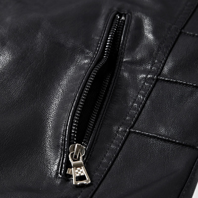 Men's PU Leather Short Stand Collar Youth Motorcycle Leather Jacket