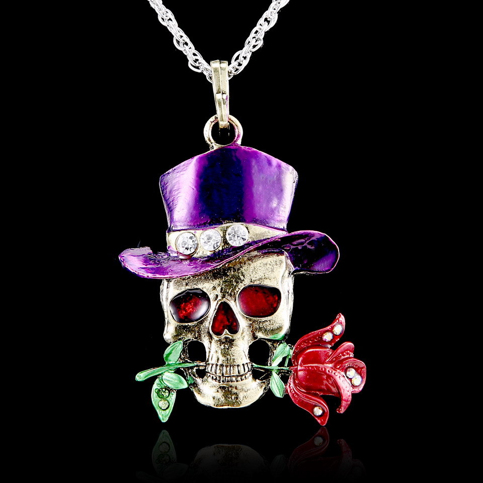 Vintage diamond-studded skull necklace