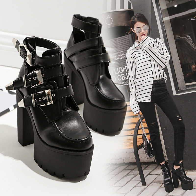 15CM hate sky high thick bottom with waterproof platform round head women's booties