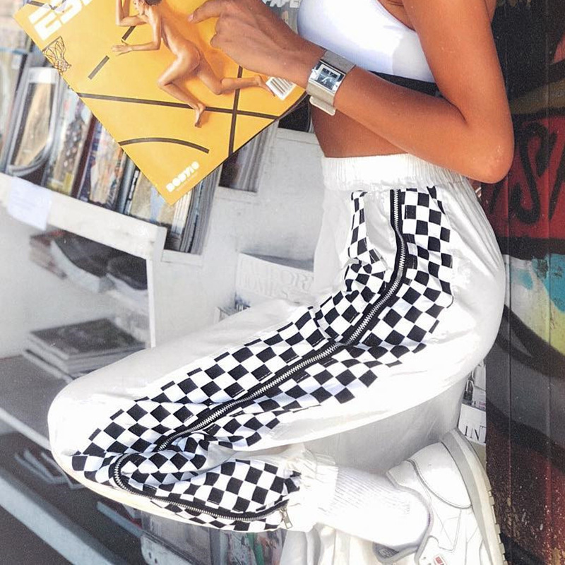 WHITE CHECKERBOARD ZIP UP PANTS