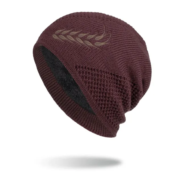 Embossed Wheat Ear Long Pullover Hat Knitted Beanie Wine Red - Shop at LoveMi