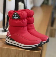 Women's Flat-bottomed Mid-tube Thermal Cotton Boots - Red - View 1