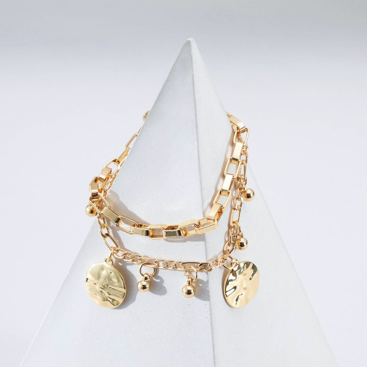 Alloy Bracelet Small Round Bead Hollow Chain Solid Disc