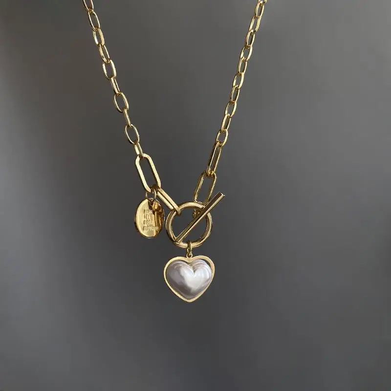 Women's Niche Hip Hop Pearl Heart Necklace