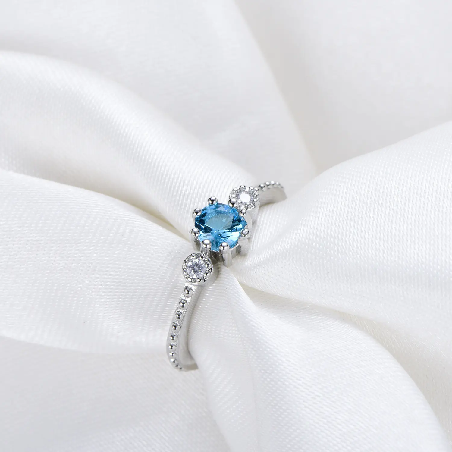 ROMAD Ocean Blue Rhinestone Rings Women Size