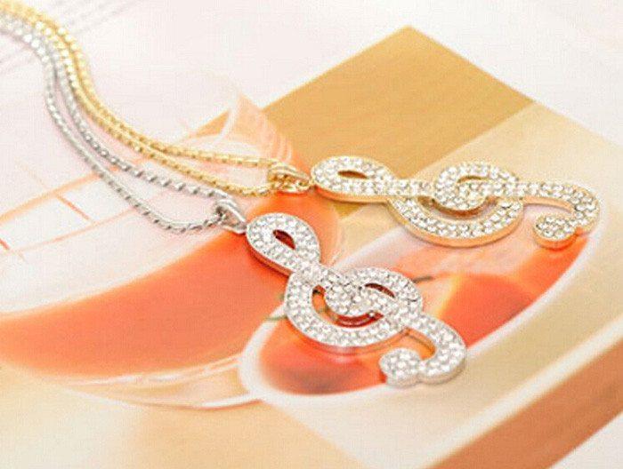 Full diamond big note necklace sweater chain