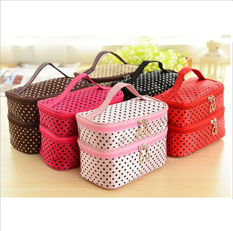 Double-layer Cosmetic Bag with Large Capacity to Receive Wave-point