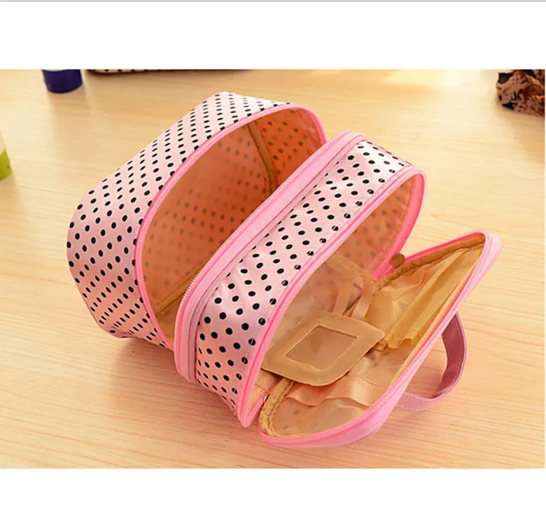 Double-layer cosmetic bag with large capacity to receive wave-point cosmetic bag Wash-Rinse bag – image 2