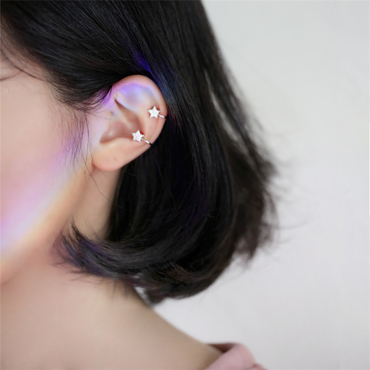 Cute shiny zircon pentagonal ear clip Korean version of ear bone clip without ear pierced earrings female jewelry