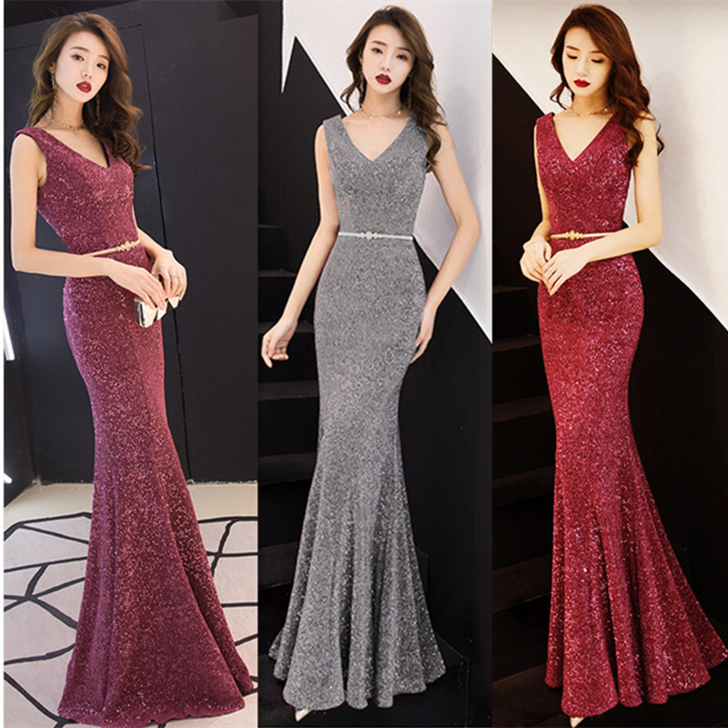 Elegant fishtail bright temperament ladies long dress