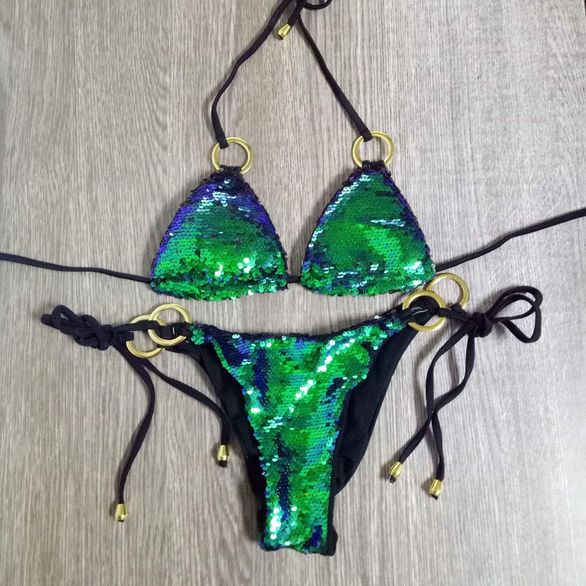 New sequined triangle bikini beads piece ladies swimwear swimsuit
