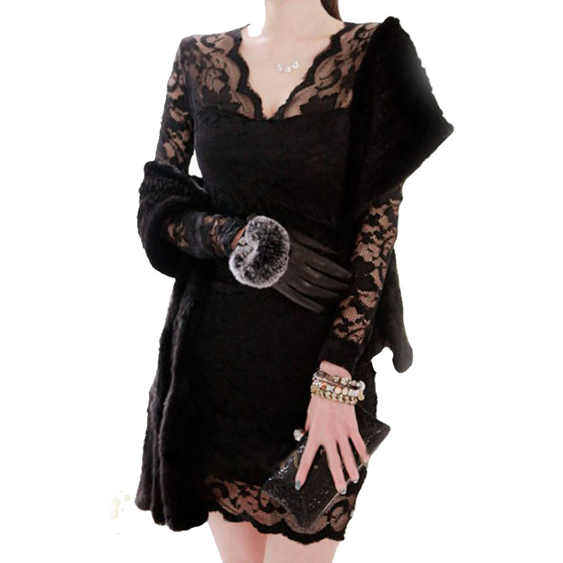 spring and autumn models new night dress women's lace bottoming skirt sexy temperament female long-sleeved autumn dress