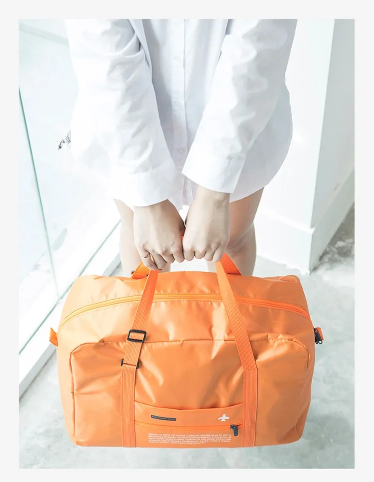 Fashion WaterProof Travel Bag Large Capacity journey duffle Women Nylon Folding Bag Unisex Men Luggage Travel Handbags - Orange
