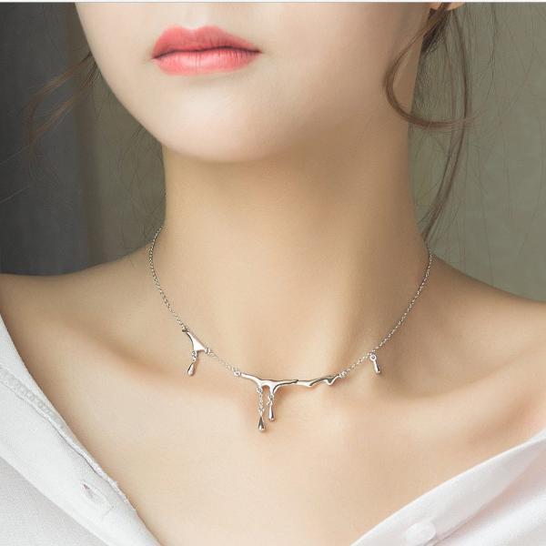 Flower Bud Original Design Fall Rain Injured Sterling Silver Necklace Female Simple Japanese Han Sen Clavicle Chain Short Jewelry Gift