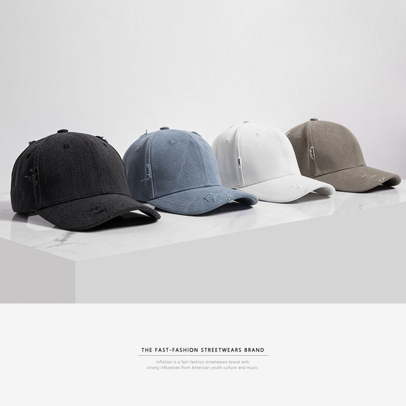 New Style Brand Men And Women Models Old Worn Hole Hole  Solid Color Baseball  Sunshade Hat