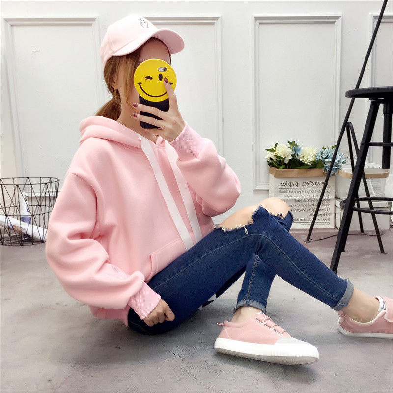 Hooded and velvet embroidered pullover sweater