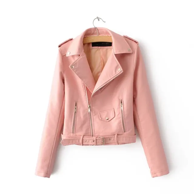 autumn and winter women's clothing coat Korean version of the Korean version of women's leather jacket fashion women's clothing Pink - Shop at LoveMi