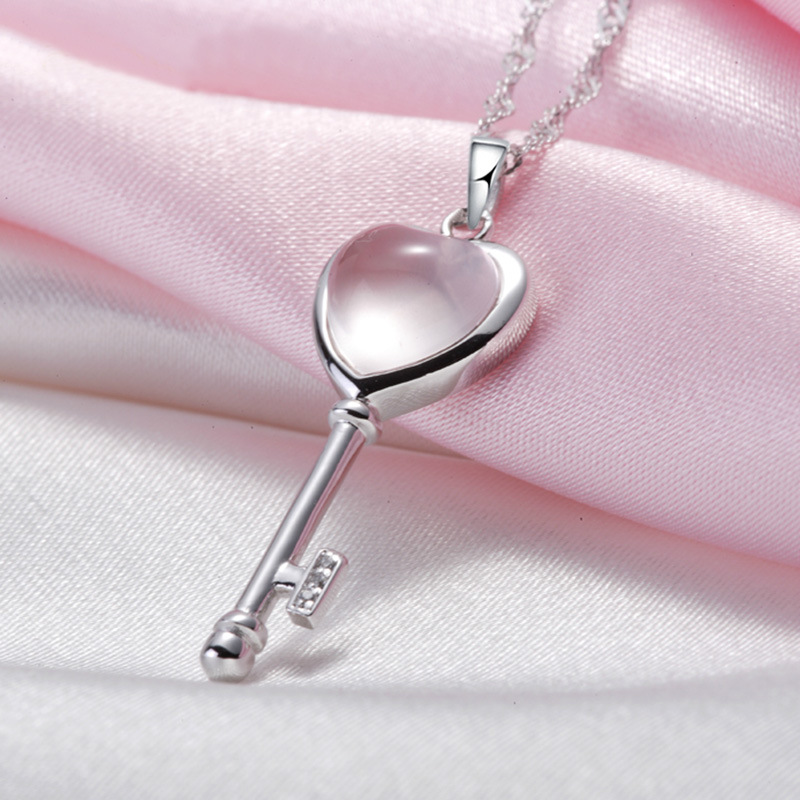 New Arrival Fashion Love Heart Key  Opal Gem Stone 925 Sterling Silver Ladies  Pendant Necklaces Jewelry Gift Christmas