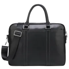 Men's leather portable briefcase file package - Black - View 1
