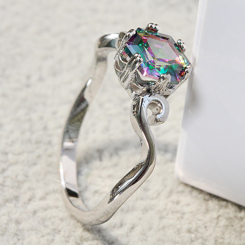 New European and American cross-border foreign trade fashion jewelry Fashion seven-color gem  ring