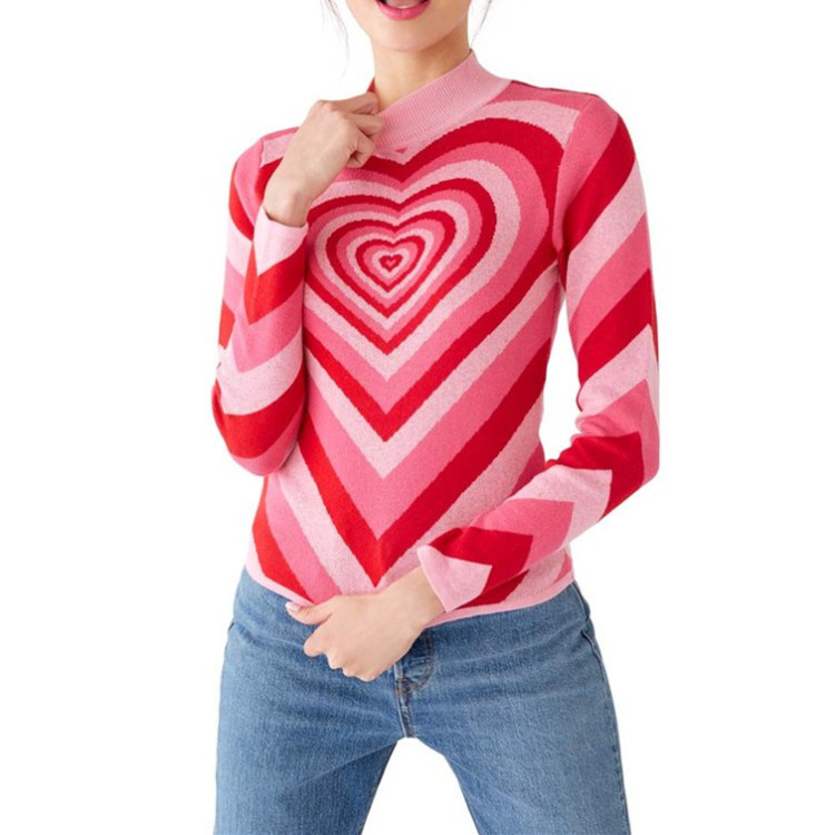 Half-neck sweater long-sleeved color matching love knit bottoming shirt