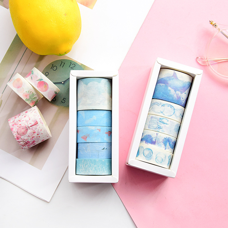 5 rolls of literary girl hand account stickers and paper tape diy decorative material cute print tape