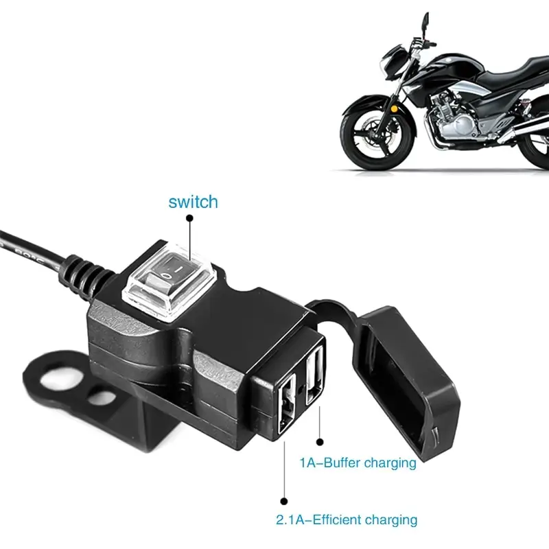 Dual USB Port 12V Waterproof Motorcycle Handlebar Charger 5V