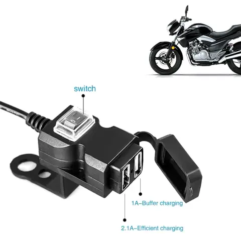 Dual USB Port 12V Waterproof Motorcycle Handlebar Charger 5V
