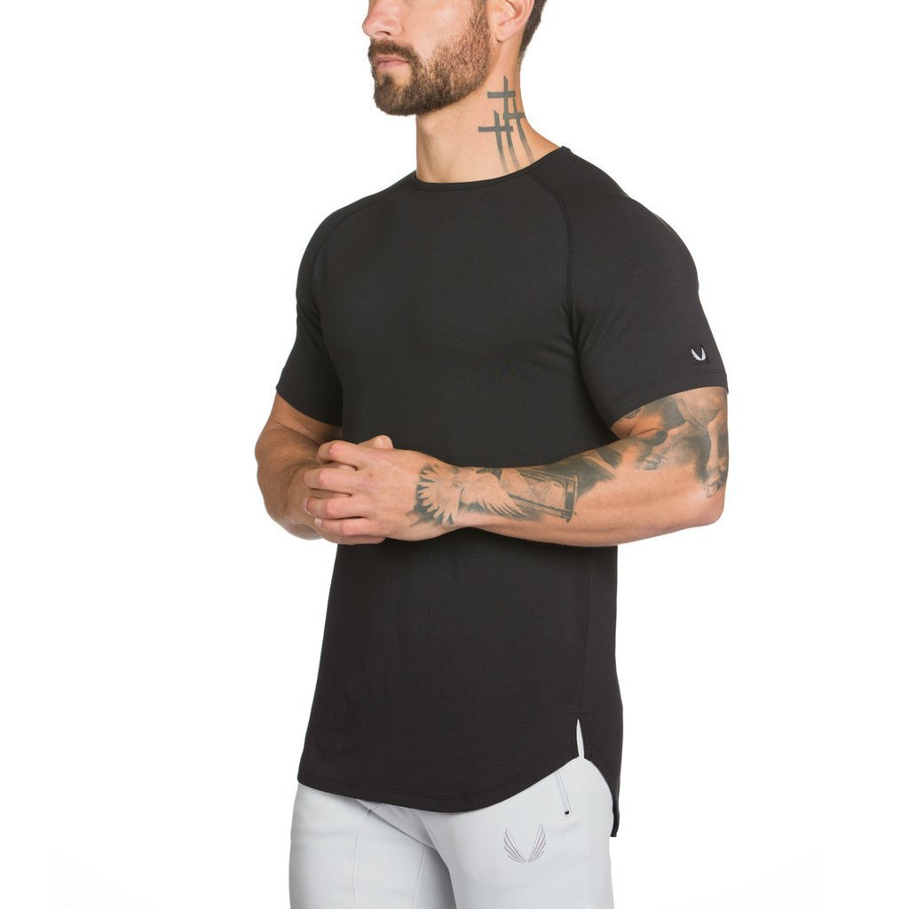 Cotton insert round neck fitness sports leisure running training short sleeve