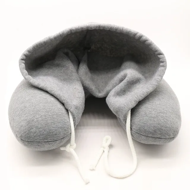 Travel Hooded U Shaped Pillow Cushion Car Office Airplane Head Rest Neck Support U Shaped Grey - Shop at LoveMi