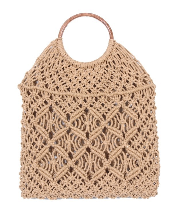 Portable fishing net woven bag handbag Camel - Shop at LoveMi