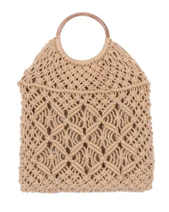 Portable fishing net woven bag handbag - Camel - View 1
