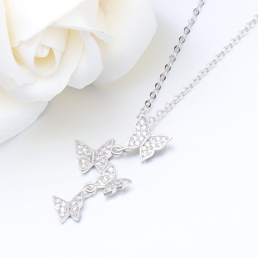 S925 sterling silver necklace hundred matching clavicle chain simple female models micro-inlaid zircon butterfly necklace pendant
