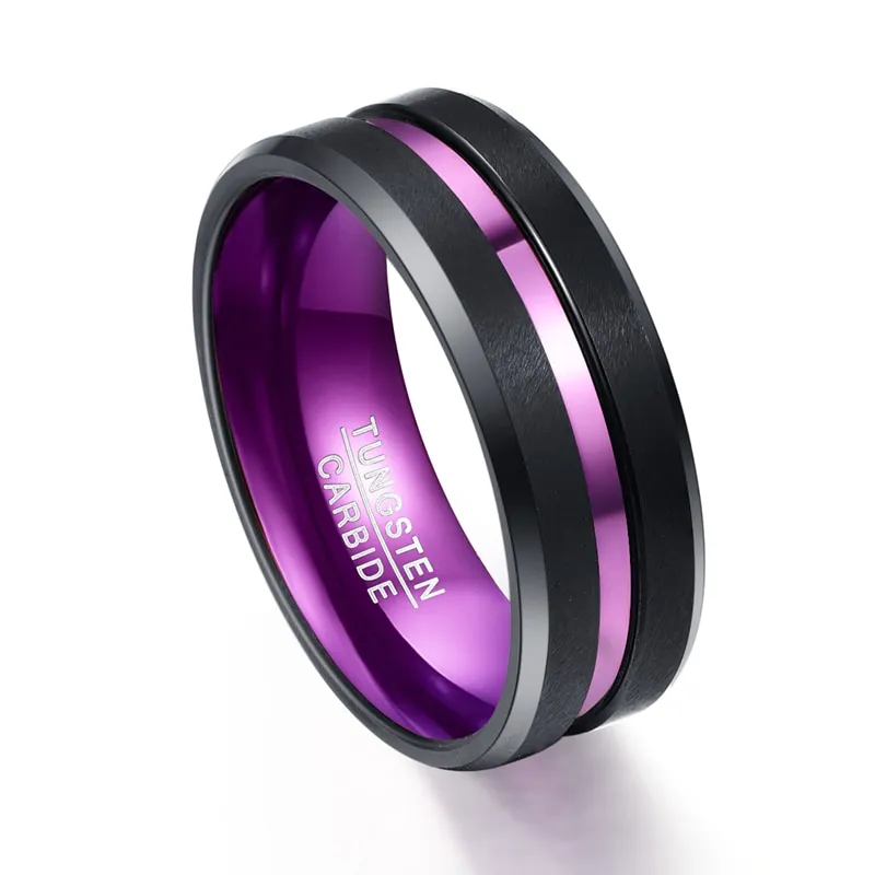 Purple inner ring frosted groove men's ring tungsten carbide - 13.5
