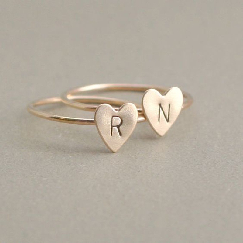 Fashion A-Z full letter peach heart ring