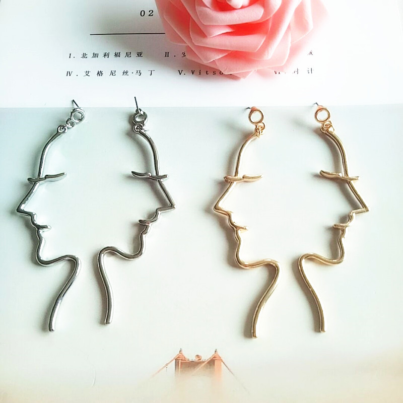 New Europe And America Minimalist  Face Earrings Abstract Contour Design Earrings Personality Hollow Earrings