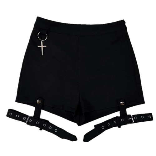 Summer Punk Rock Women's Shorts Sexy Cross Ring Hanging Ornament Summer Fashion Black Shorts Black - Shop at LoveMi